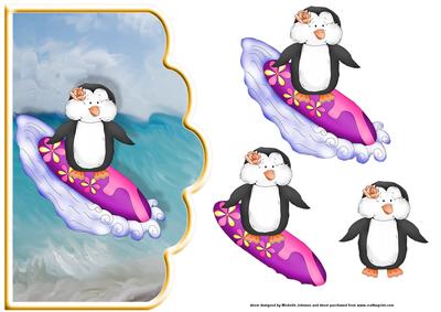 Penguin Surfer Dudette Scallope Curve Card