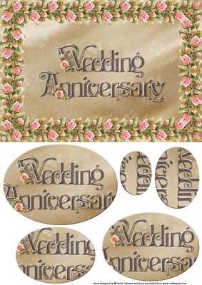 Wedding Anniversary Roses Card Front with Oval Pyramage