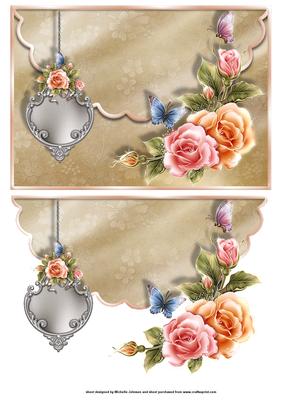 Beautiful Butterflies and Roses Scalloped Edge Envelope Card