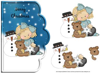 Me, Snowman and Teddy Scallope Edge Curve Card