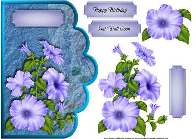 Blue Petunias Scallope Edge Curve Card