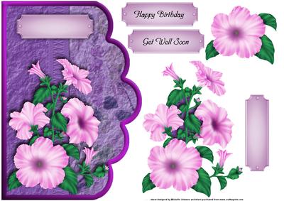 Pink Petunias Scallope Edge Curve Card