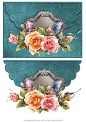 Glow Roses and Butterflies Scalloped Edge Envelope Card