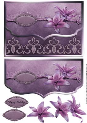 Pretty Lilies Purple Fancy Scalloped Edge Envelope Card