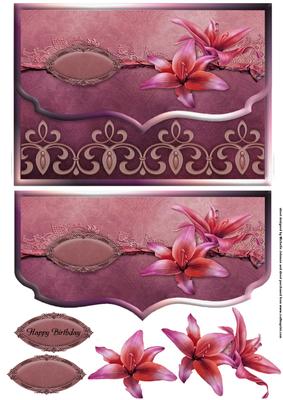 Pretty Lilies Pink Fancy Scalloped Edge Envelope Card