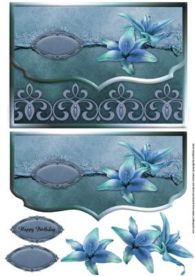 Pretty Lilies Blue Fancy Scalloped Edge Envelope Card