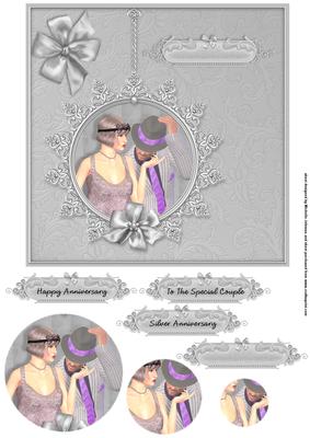 Silver Wedding Anniversary Card with Circle Pyramage