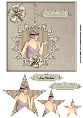 Vintage Lady Card Front with Star Pyramage