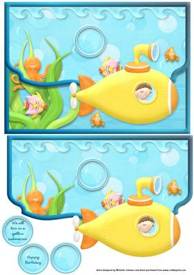 Yellow Submarine Fancy Scalloped Edge Envelope Card