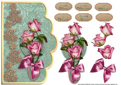 Beautiful Pink Roses Scallope Edge Curve Card