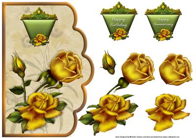 Golden Roses Scallope Edge Curve Card