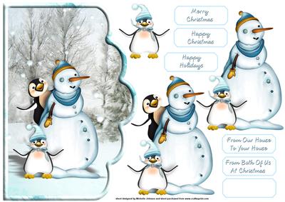 Playing Penguins Scallope Edge Curve Card
