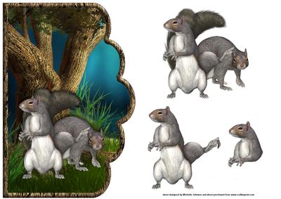 Squirrels in the Woods Scallope Edge Curve Card