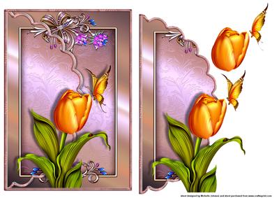 Tulips and Butterflies Scalloped Edge Envelope Card
