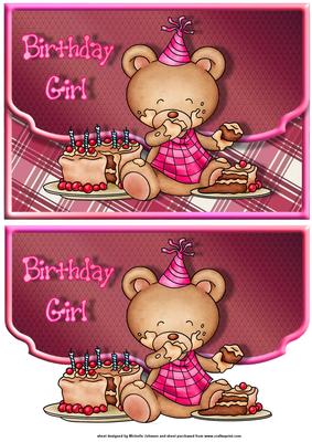 Birthday Girl Bear Fancy Edge Envelope Card