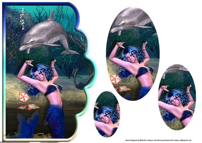Mermaid and Dolphin Scallope Edge Curve Card