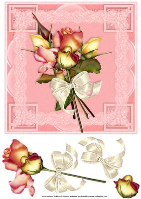 Rosebuds Square Card Front with Decoupage