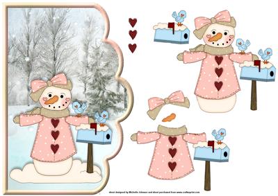 Snowgirl Scallope Edge Curve Card