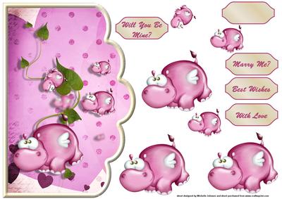 Hippo Love Scallope Edge Curve Card
