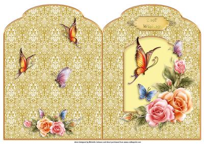 Butterflies and Glow Roses Scalloped Top Quick Card