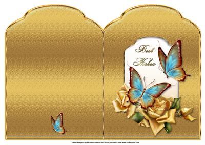 Blue Butterflies and Yellow Roses Scalloped Top Quick Card