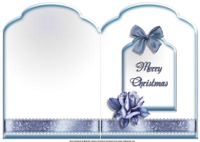Blue Winter Roses Christmas Scalloped Top Quick Card