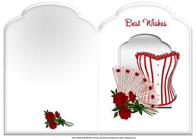 Corset, Fan and Roses Scalloped Top Quick Card