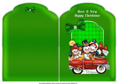 Vintage Snowmans Christmas Snowride Scalloped Top Quick Card