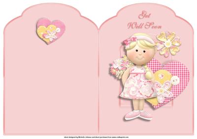 Cute Girl with Flowers Get Well Scalloped Top Quick Card