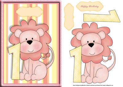 Girls 1st Birthday Card Front with Decoupage