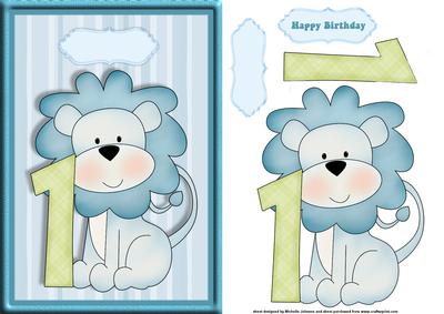 Boys 1st Birthday Lion Card Front with Decoupage