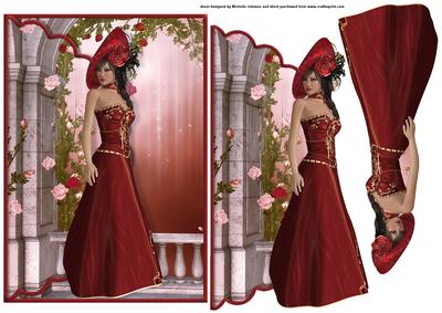 Elegant Lady in a Red Hat and Dress Scalloped Envelope Card