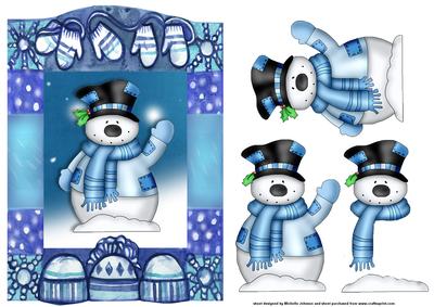 Snowman Christmas Card Front with Decoupage