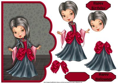 Mortitia Birthday or Halloween Scallope Edge Curve Card