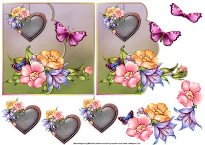 Floral and Butterflies Small Scalloped Edge Envelope Card