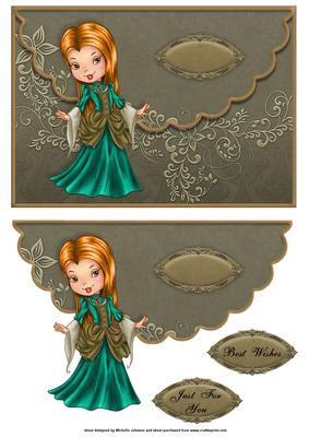 Victoriana Vintage Lady Scalloped Edge Envelope Card