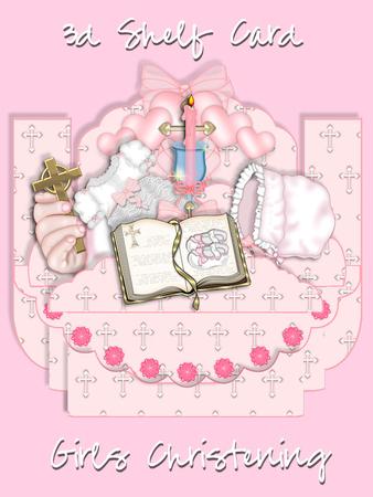 Girls Christening Day 3D Shelf Card with Card Box