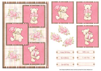 Cute Bear and Flowers Three Square Card Front