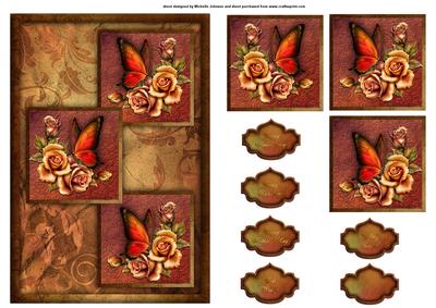 Butterflies and Roses Three Square Quick Card