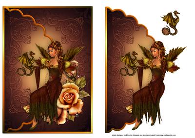 Autumn Flower Fairy and Dragon Faux Envelope Card