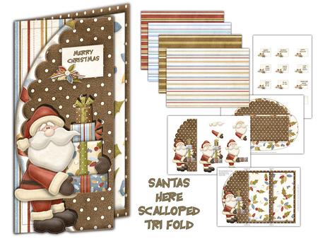 Santas Here Scalloped Edge Tri Fold Card with Envelope
