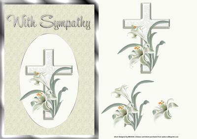 Cross and Lilies Sympathy Card Front with Decoupage