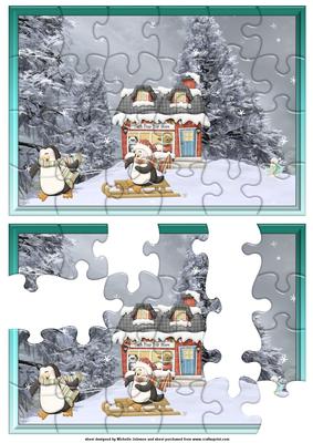 Playing Penguins Jigsaw Puzzle Card Front