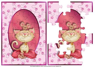 Cat and Mouse Pink Jigsaw Puzzle Quick Card Front