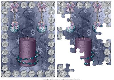 Christmas Candle and Baubles Jigsaw Puzzle Quick Card Front