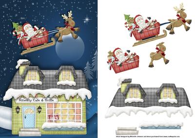 Santa's Flying by Card Front with Decoupage