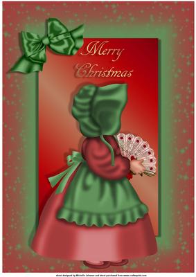 Vintage Christmas Girl with Bonnet and Fan A4 Card