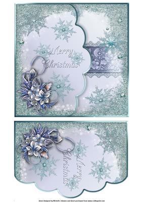 Christmas Floral Square Scalloped Faux Envelope Card