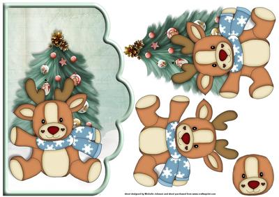 Cute Reindeer Scallop Edge Curve Card