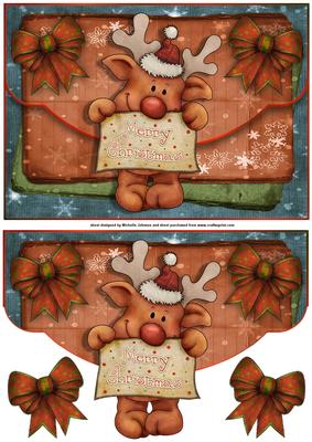 Christmas Reindeer Fancy Edge Faux Envelope Card